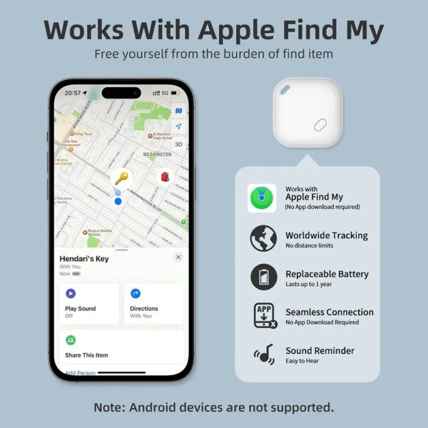 Apple Find My Tracker – Mini GPS & Bluetooth Tracker for Keys, Pets, Kids & Cars | iOS-Compatible Smart Tag, Anti-Loss Device for iPhone, iPad & IOS Systems - Image 2